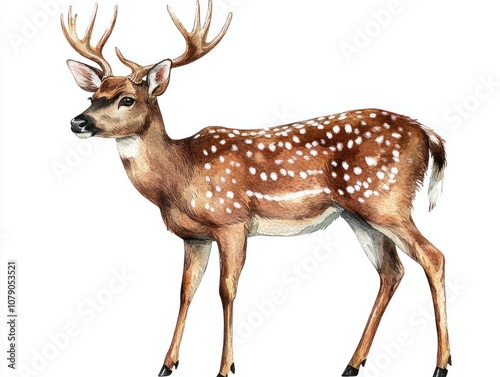 Cute deer watercolor illustration, animals and farm clipart photo