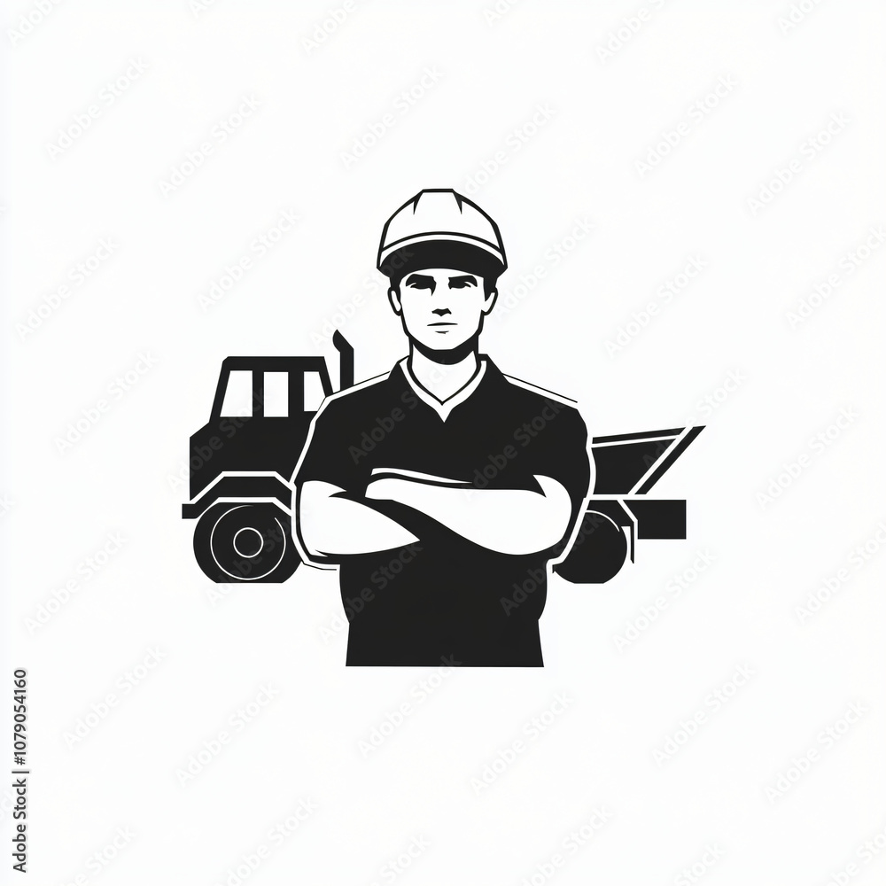 logo of construction worker or engineer and dump truck logo of construction worker or engineer and dump truck