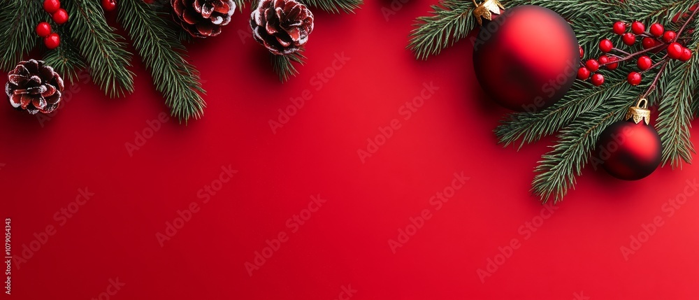 A red background with a Christmas tree and a red ornament A red background with a Christmas tree and a red ornament