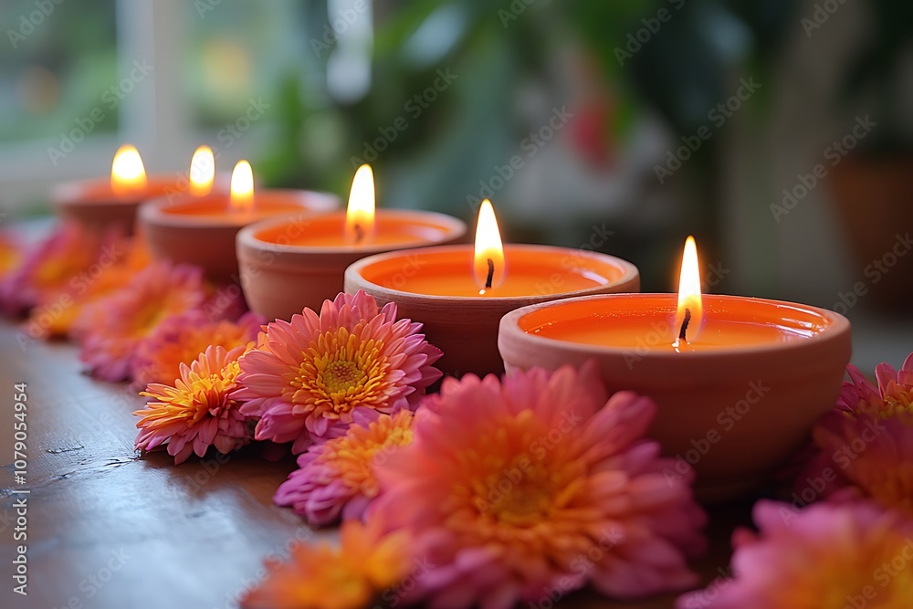 a group of candles and flowers
a group of candles and flowers
