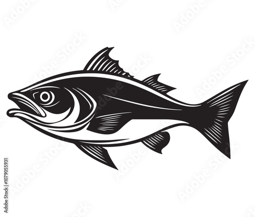 Sea cod fish on a white background, Tuna fish silhouette vector illustration, Sea fish silhouette icon