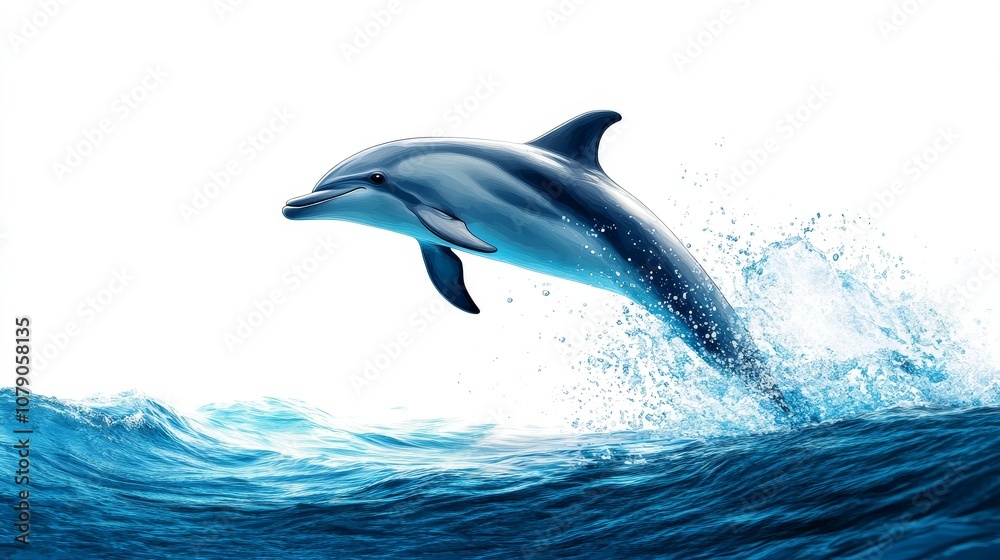 Fototapeta premium Dolphin Leaping Ocean Wave Splash Marine Wildlife Aquatic Mammal