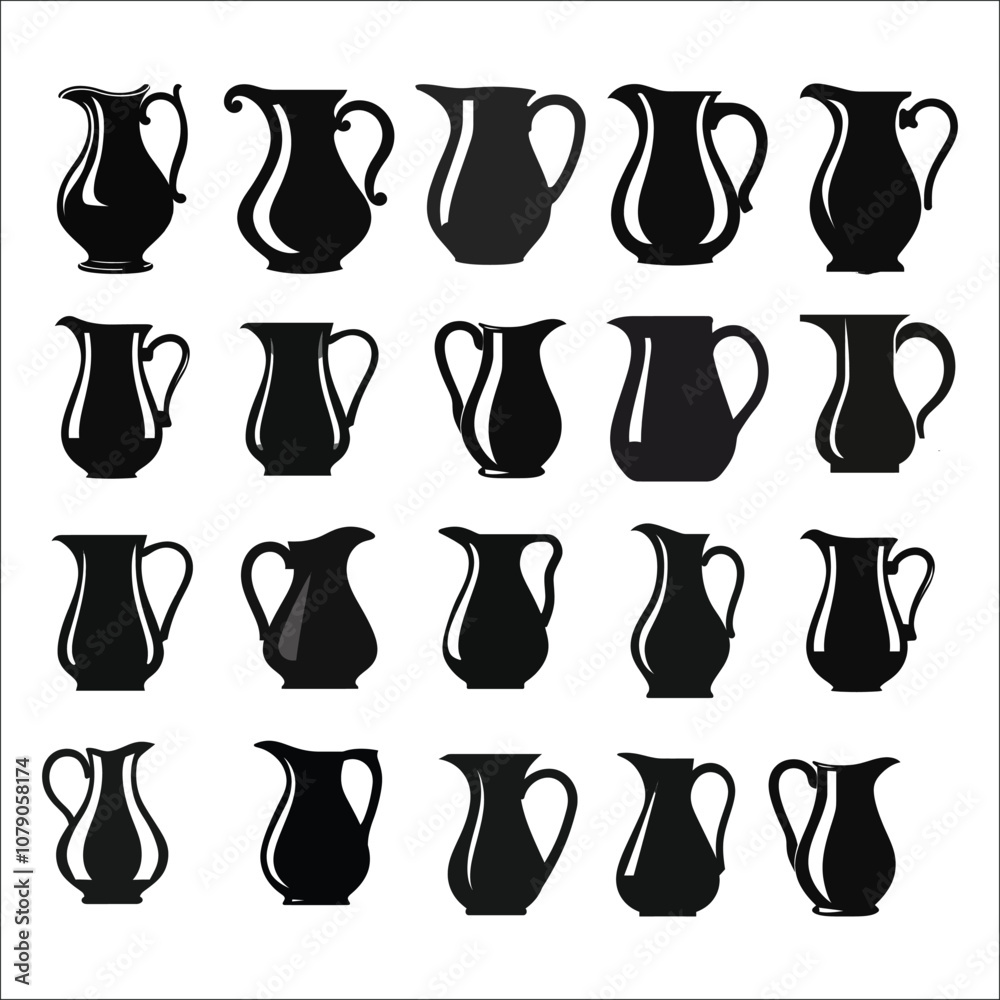 Jug Silhouette Bundle Set on a White background Jug Silhouette Bundle Set on a White background