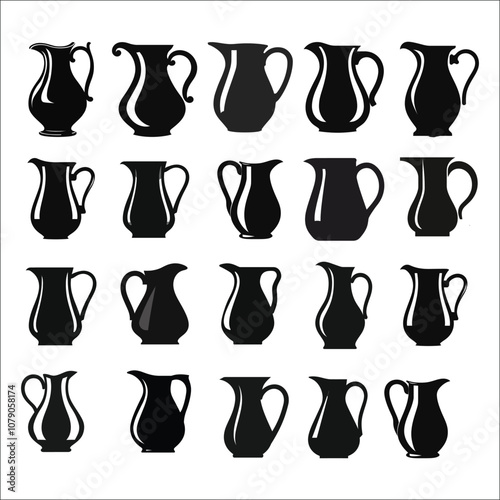 Jug Silhouette Bundle Set on a White background