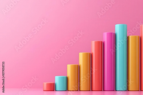 A colorful bar chart with cylindrical bars against a pink background, illustrating growth or comparison in a vibrant and modern style. Free Download A colorful bar chart with cylindrical bars against a pink background, illustrating growth or comparison in a vibrant and modern style. - GFXLoad
