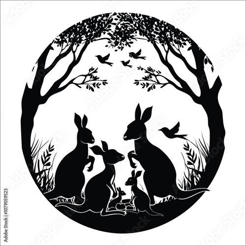 Kangaroo Silhouette Bundle Set on a White Background