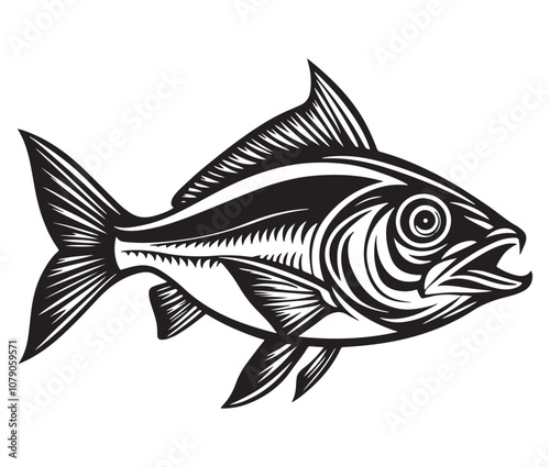 Sea cod fish on a white background, Tuna fish silhouette vector illustration, Sea fish silhouette icon