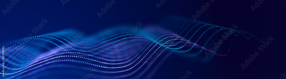 Obraz premium Abstract neon wave background in purple and blue tones. Visualization of computer virtual reality.3D rendering.