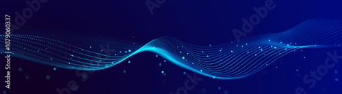 Big data visualization. The musical stream of sounds. Abstract background with interweaving of dots . 3D rendering.