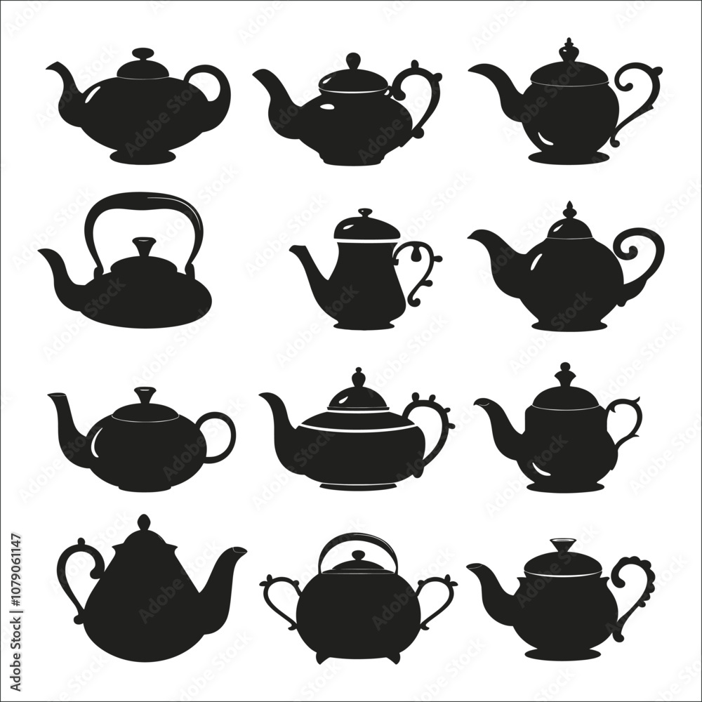 Kettle Silhouette Bundle Set on a White Background Kettle Silhouette Bundle Set on a White Background
