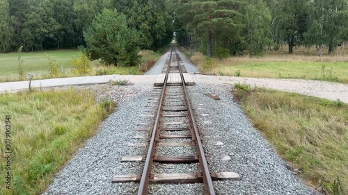 Beautiful view from the back of the moving train, peaceful tour