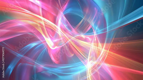 vibrant, abstract swirl of colorful light waves blending shades of pink, yellow, blue, and orange, creating a dynamic, flowing visual energy.