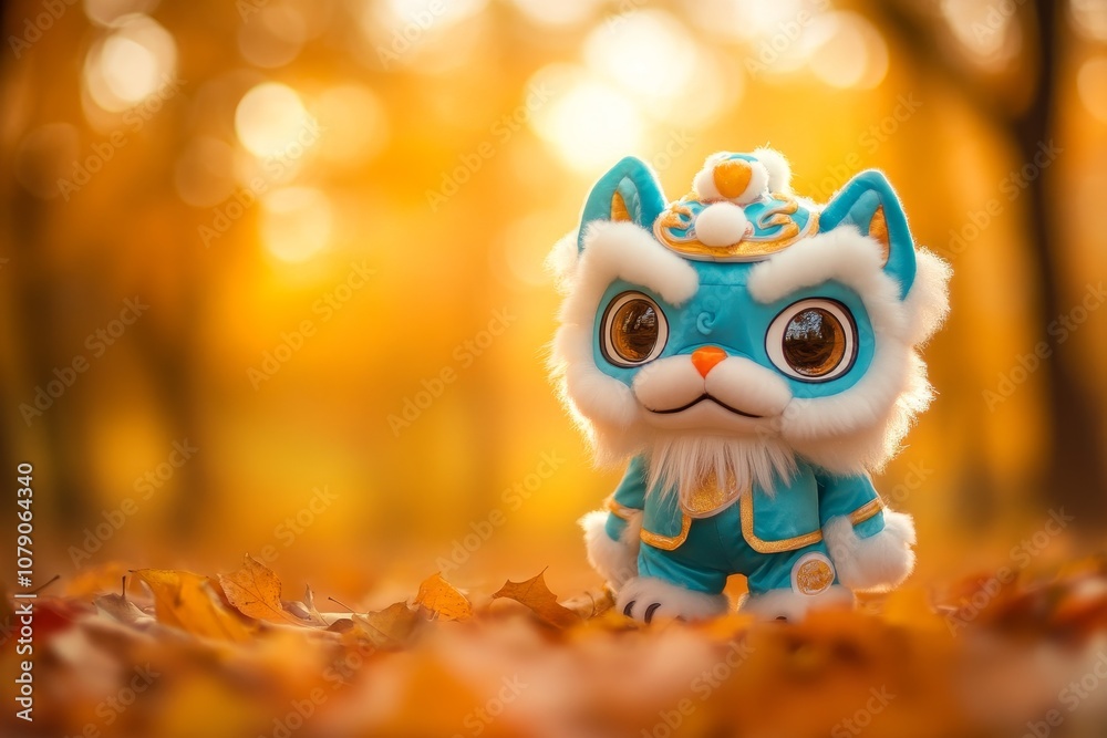 Colorful Plush Toy in Autumn Setting Colorful Plush Toy in Autumn Setting
