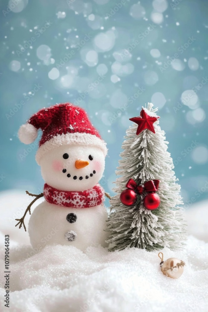 Obraz premium Cute snowman. Winter holiday theme.