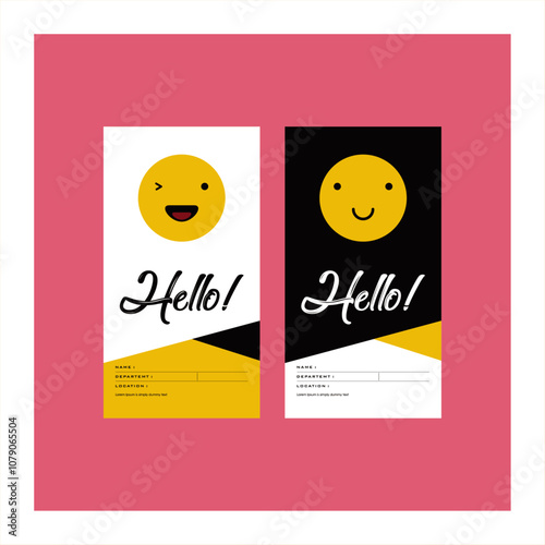 two posters with the words hello! on them