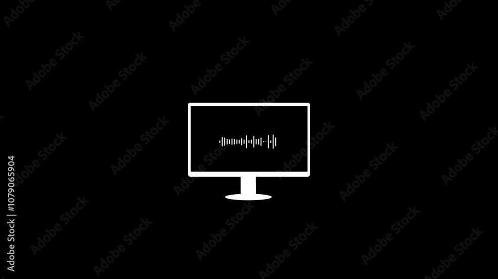 Monitor icon with Sound wave isolated and black background. Futuristic sound wave visualization. Monitor icon with Sound wave isolated and black background. Futuristic sound wave visualization.