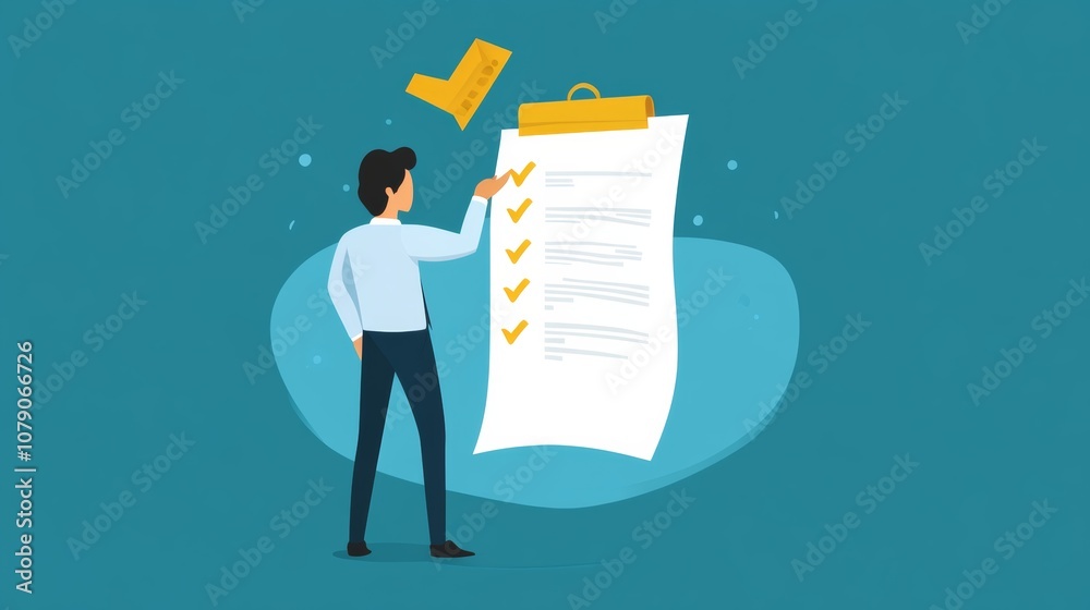 businessman checking steps through document with a list businessman checking steps through document with a list