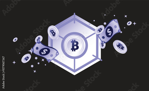 Spend cash and crypto token blockchain  on web3 economy gateway network technology illustration in vector art