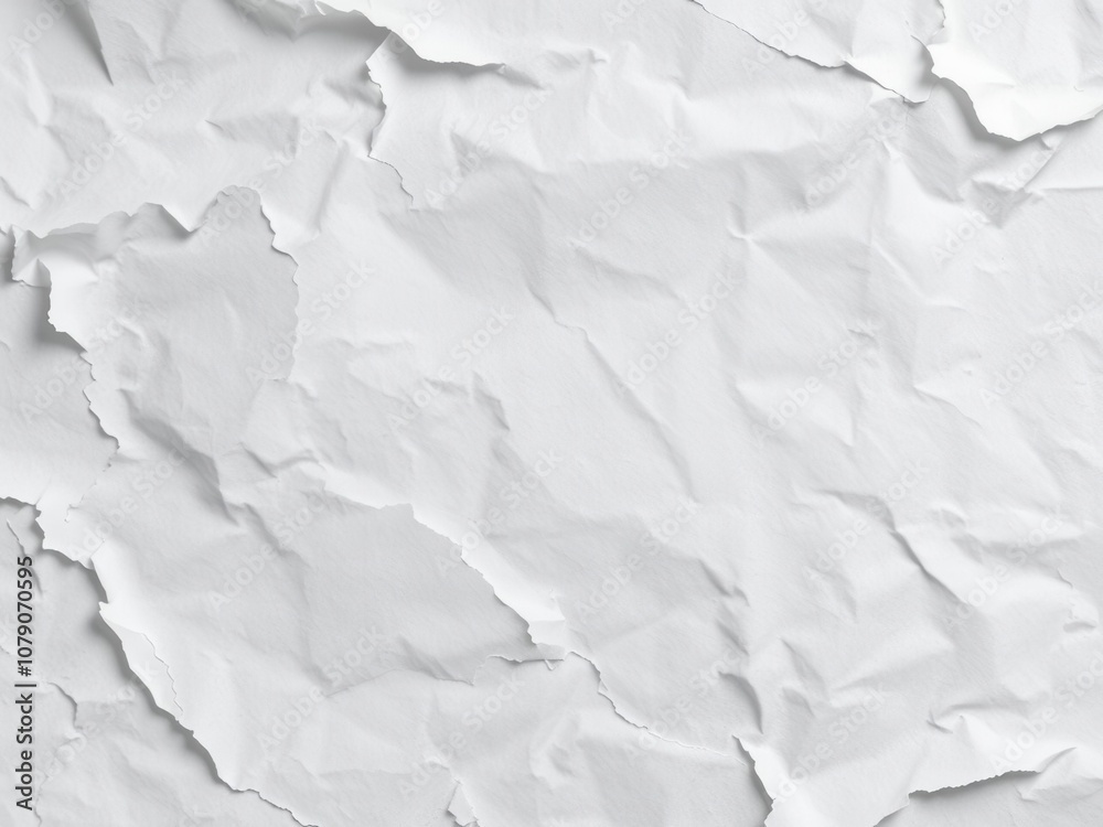 A close-up shot of a crumpled piece of white paper with soft shadows, design, artistic, rough