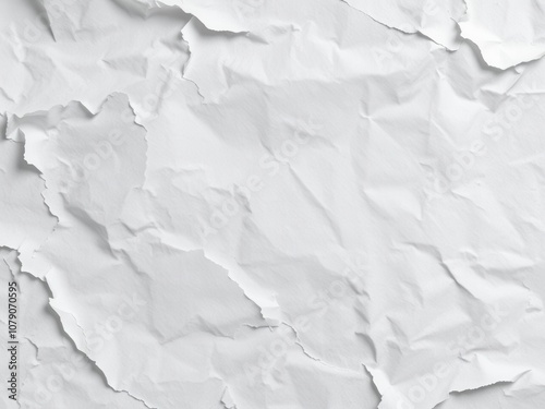 A close-up shot of a crumpled piece of white paper with soft shadows, design, artistic, rough