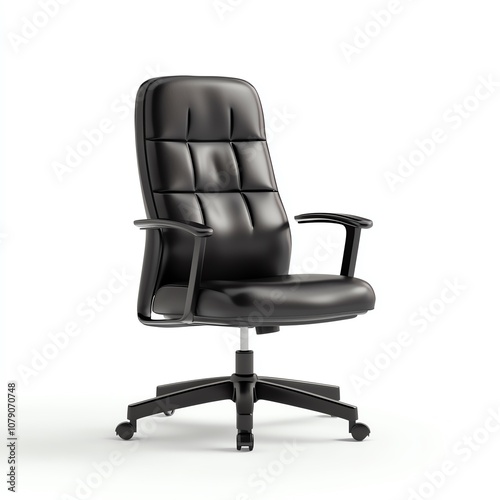 A modern black office chair with a sleek design and comfortable padding, ideal for workspaces and home offices, enhancing productivity and style. on a white background