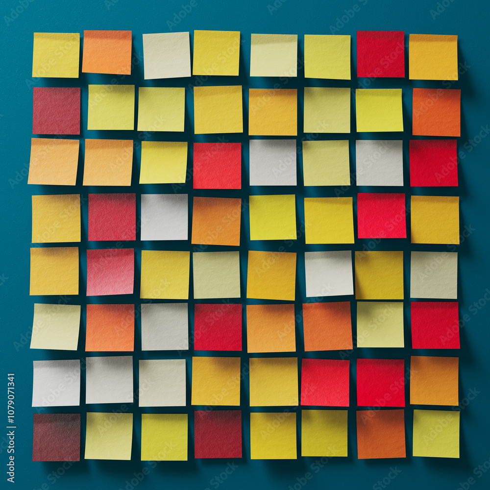 Vibrant Sticky Note Mosaic: A Colorful Square Grid Display Vibrant Sticky Note Mosaic: A Colorful Square Grid Display