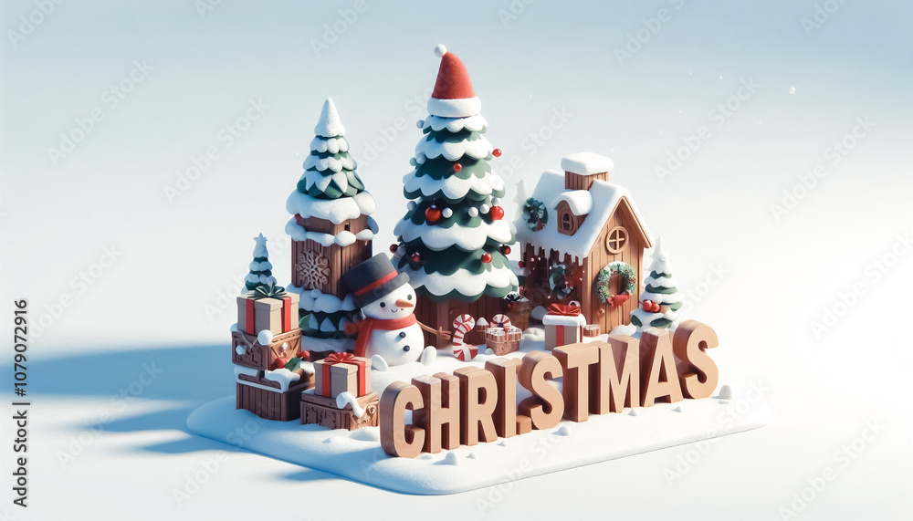 Christmas themed illustration with space for text on white background