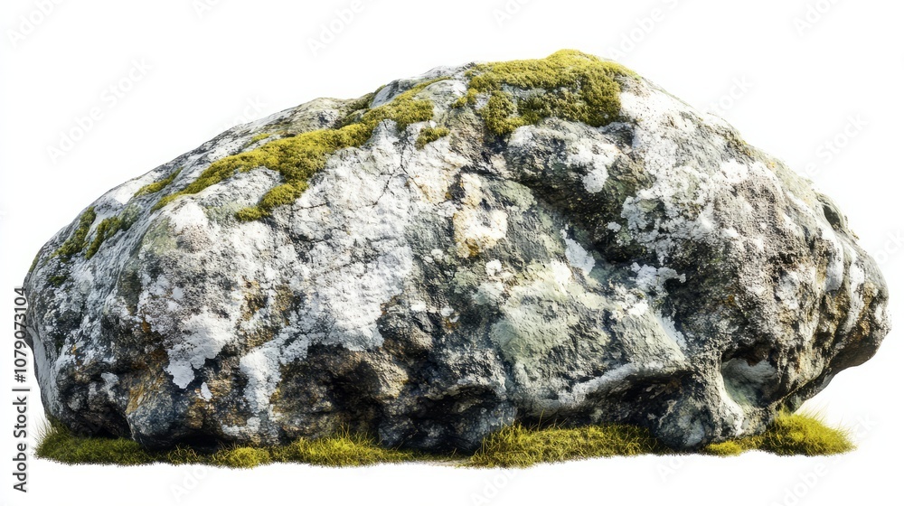 Fototapeta premium stone with green moss isolated on white