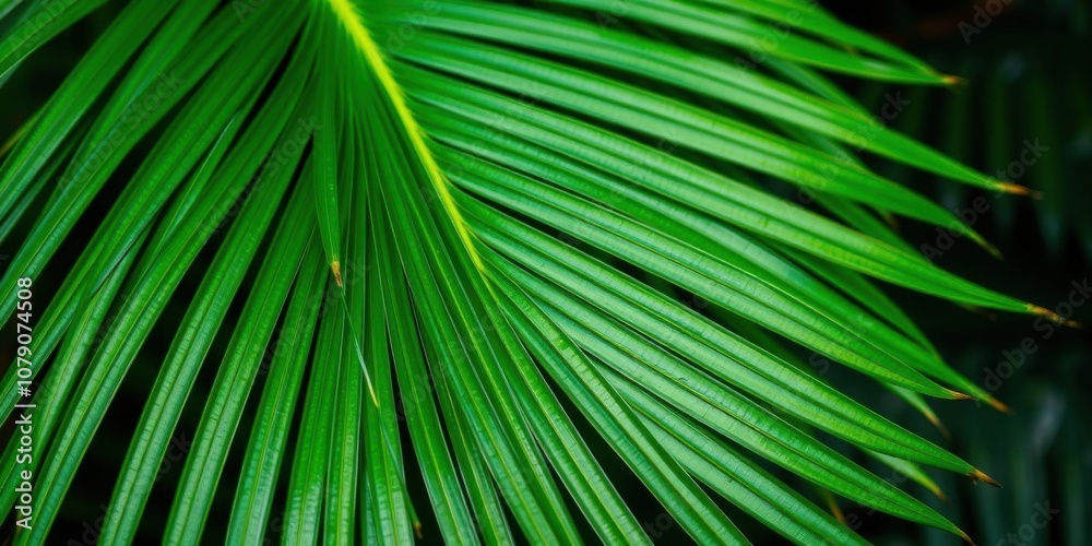 Close up of a vibrant green palm leaf texture, showcasing its natural tropical beauty, palm leaf, plant, close up Close up of a vibrant green palm leaf texture, showcasing its natural tropical beauty, palm leaf, plant, close up