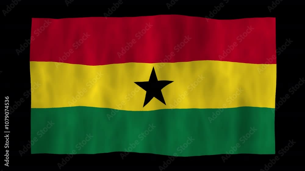 Looping animation of a waving 3D Ghana flag with alpha channel Looping animation of a waving 3D Ghana flag with alpha channel