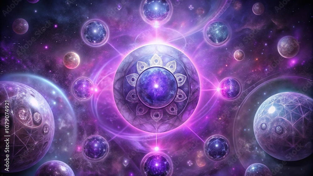 Celestial orb background with mystical patterns and vibrant purple hues Celestial orb background with mystical patterns and vibrant purple hues