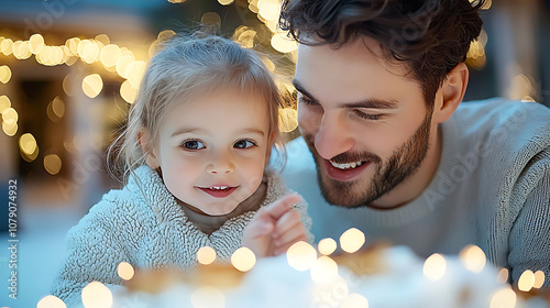 Family celebrates new year's wishes with joyful moments and sparkling lights photo