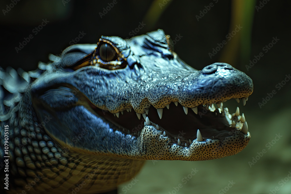 Fototapeta premium Alligator with its mouth open, displaying sharp teeth