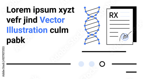 DNA helix, prescription document with signature, and placeholder text. Ideal for medical research, pharmaceuticals, healthcare, genetics, biotechnology, scientific publications, and educational