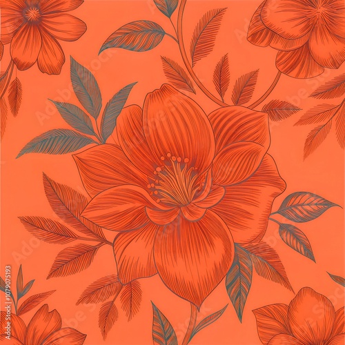 seamless orange floral pattern