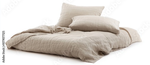 Beige muslin bedspread and pillowcases with a natural finish ideal for cozy home decor textiles comfort essentials