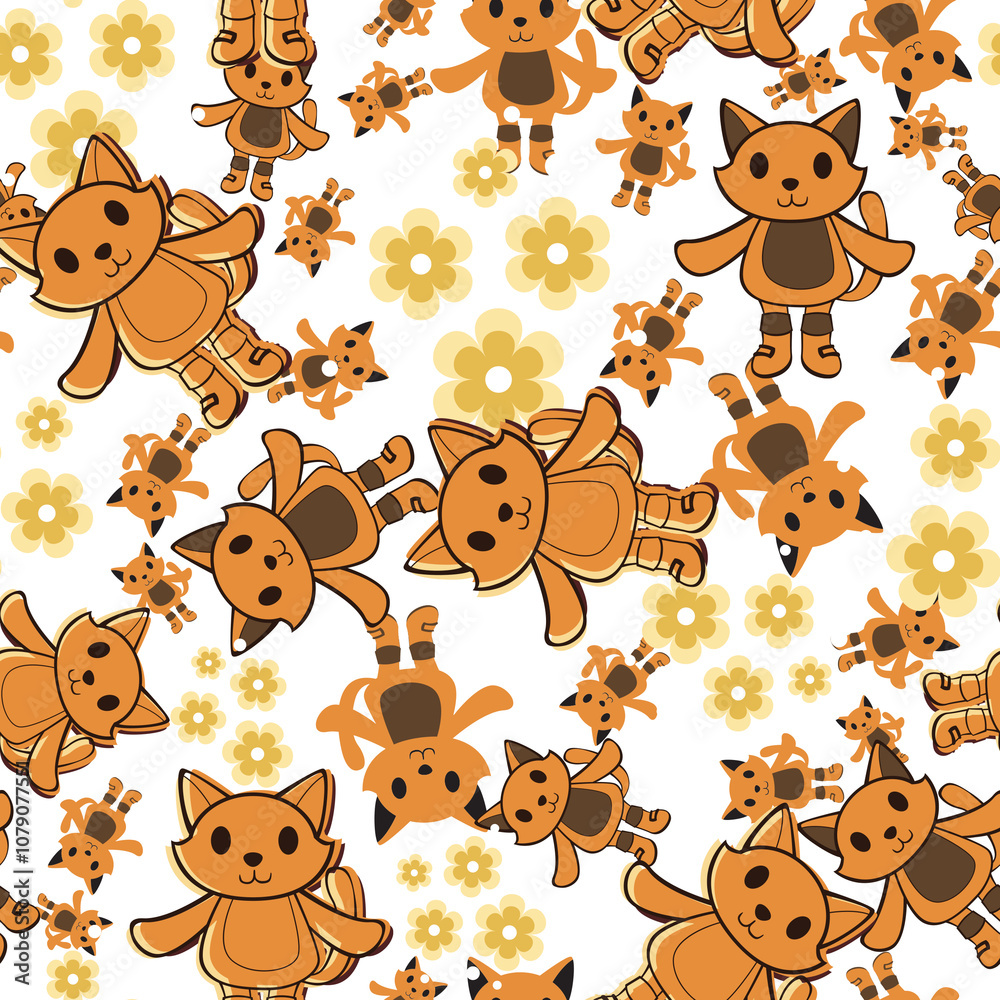 Obraz premium Cute and Minimalistic Puss In Boots Seamless Repeat Pattern Design