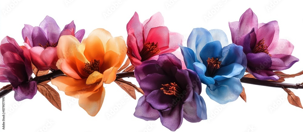 Artificial blossom branch with vibrant colors and gentle bokeh effect ideal for home decor or artistic arrangements