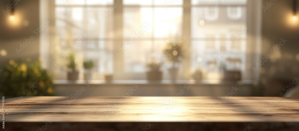 Blurred windows creating a soft focus ambience with an empty light table in the background ideal for creative photography or interior design displays Blurred windows creating a soft focus ambience with an empty light table in the background ideal for creative photography or interior design displays