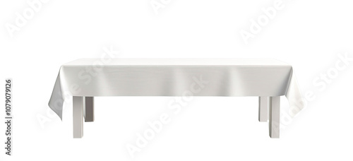 Table with white tablecloth against a transparent background. Cut out or PNG.