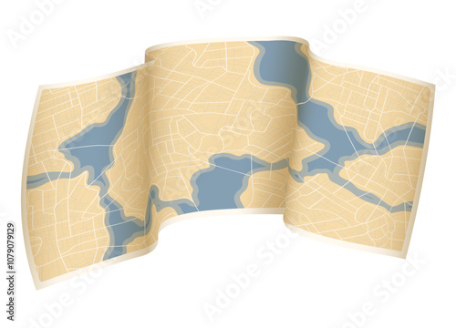 Gps navigate on paper city map. Navigation concept. Geography distance plan. Vector illustration isolated on white background
