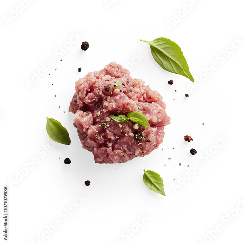 Raw Meatballs with Herbs and Spices on a Transparent Background photo