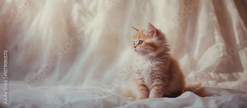 Adorable fluffy kitten of a specific cat breed sitting against a soft light background perfect for pet themed designs photo