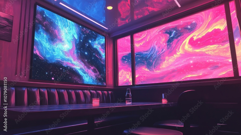 Mesmerizing galaxy with pink and blue swirls, seen from inside an observatory. The vibrant colors give an otherworldly anime-inspired vibe. Mesmerizing galaxy with pink and blue swirls, seen from inside an observatory. The vibrant colors give an otherworldly anime-inspired vibe.