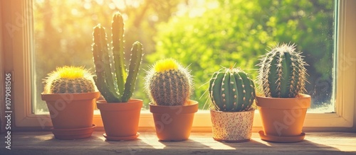 Cactus thriving in summer sunlight indoors showcasing vintage aesthetics with retro effects