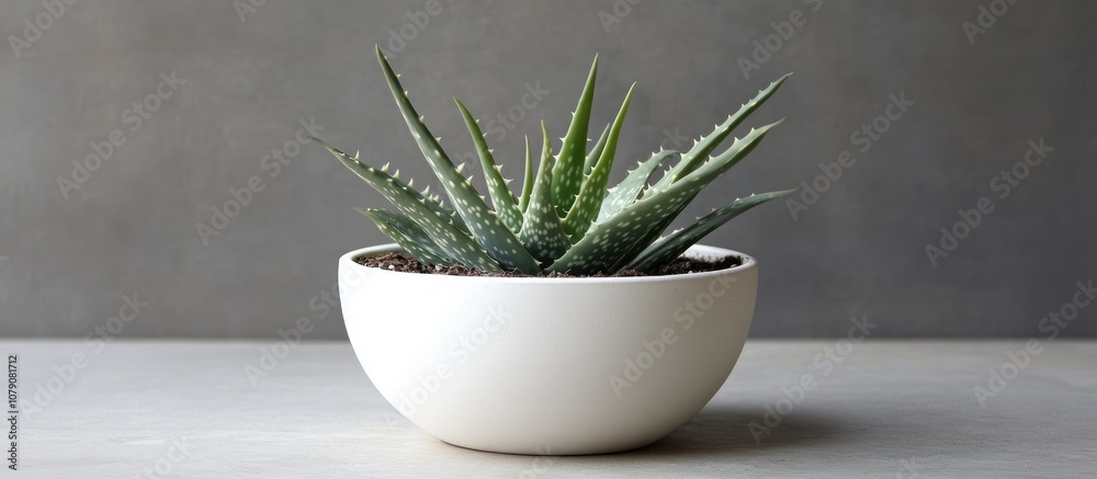 Aloe vera plant in a simple white pot serving as a fresh ingredient for homemade aloe gel production Aloe vera plant in a simple white pot serving as a fresh ingredient for homemade aloe gel production