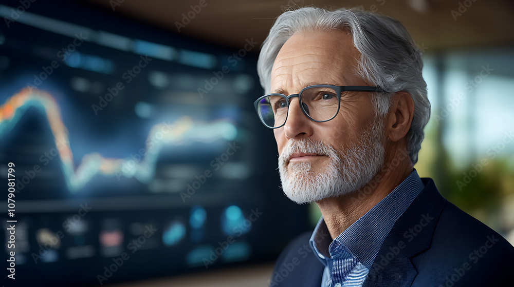 Business leaders analyze market trends in a modern operations room for strategic decision making Business leaders analyze market trends in a modern operations room for strategic decision making