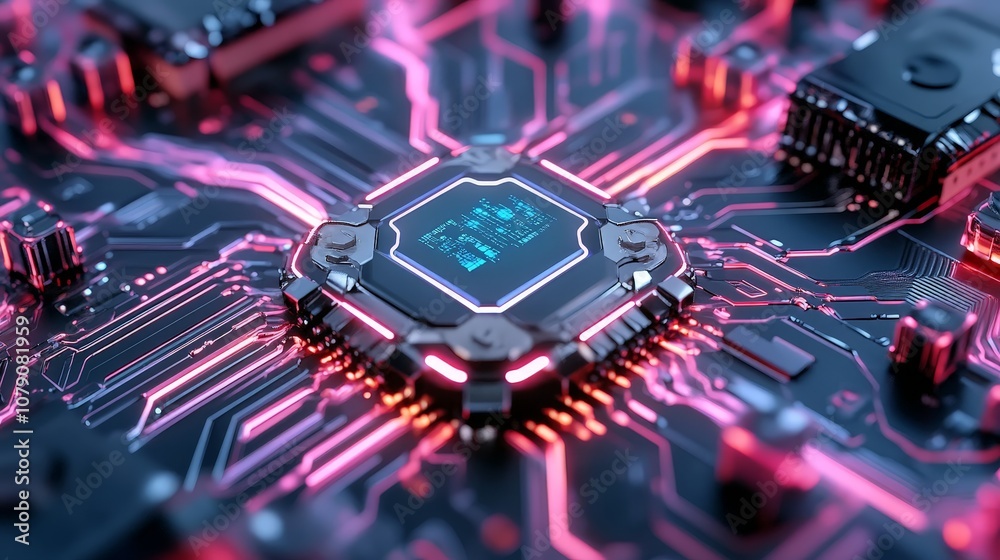Futuristic Cybernetic Circuit Board with Neon Glow Futuristic Cybernetic Circuit Board with Neon Glow