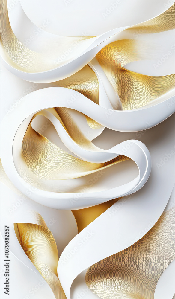 White and gold abstract ribbons flowing and creating elegant shapes