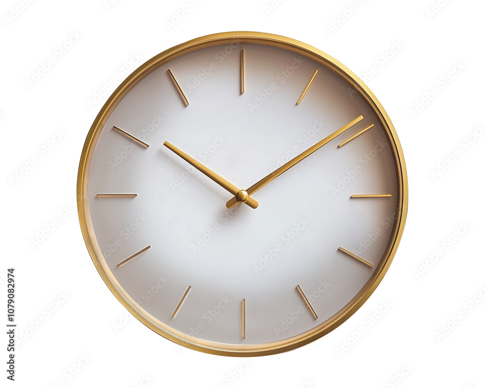 A gold-rimmed clock face with gold hands set to 3:00. A gold-rimmed clock face with gold hands set to 3:00.